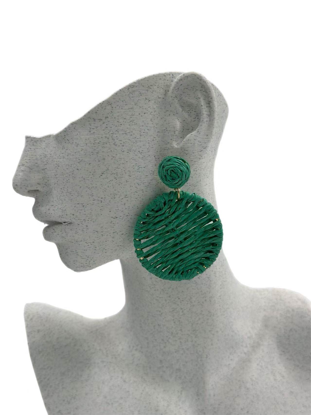 Boho Chic Woven Raffia Circle Drop Earrings – 3 Color Set - MODA ACCESSORIES