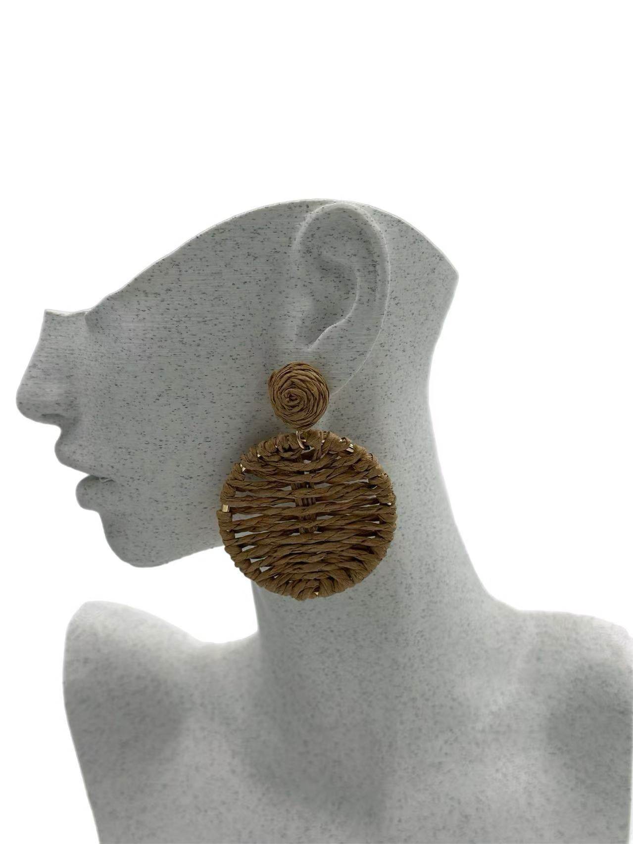 Boho Chic Woven Raffia Circle Drop Earrings – 3 Color Set - MODA ACCESSORIES