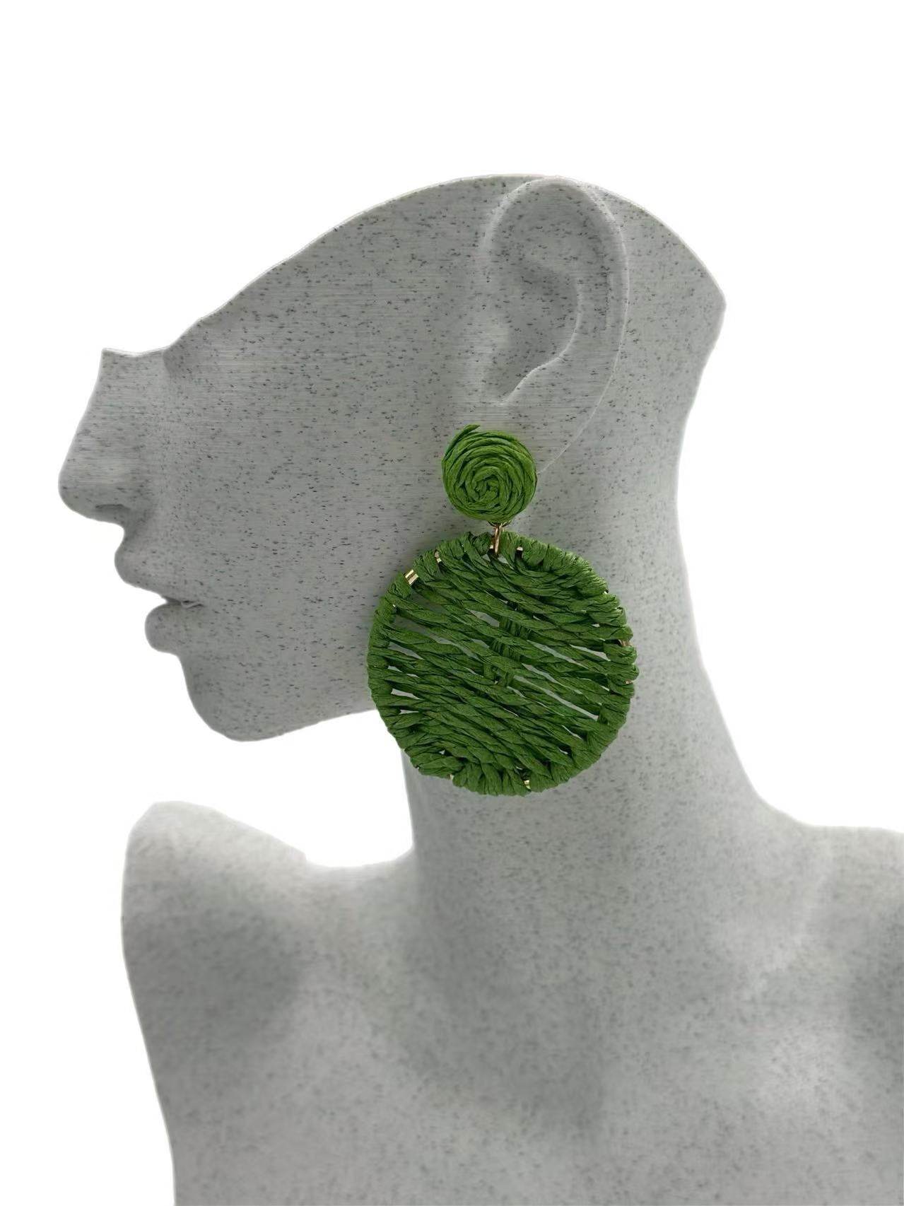 Boho Chic Woven Raffia Circle Drop Earrings – 3 Color Set - MODA ACCESSORIES