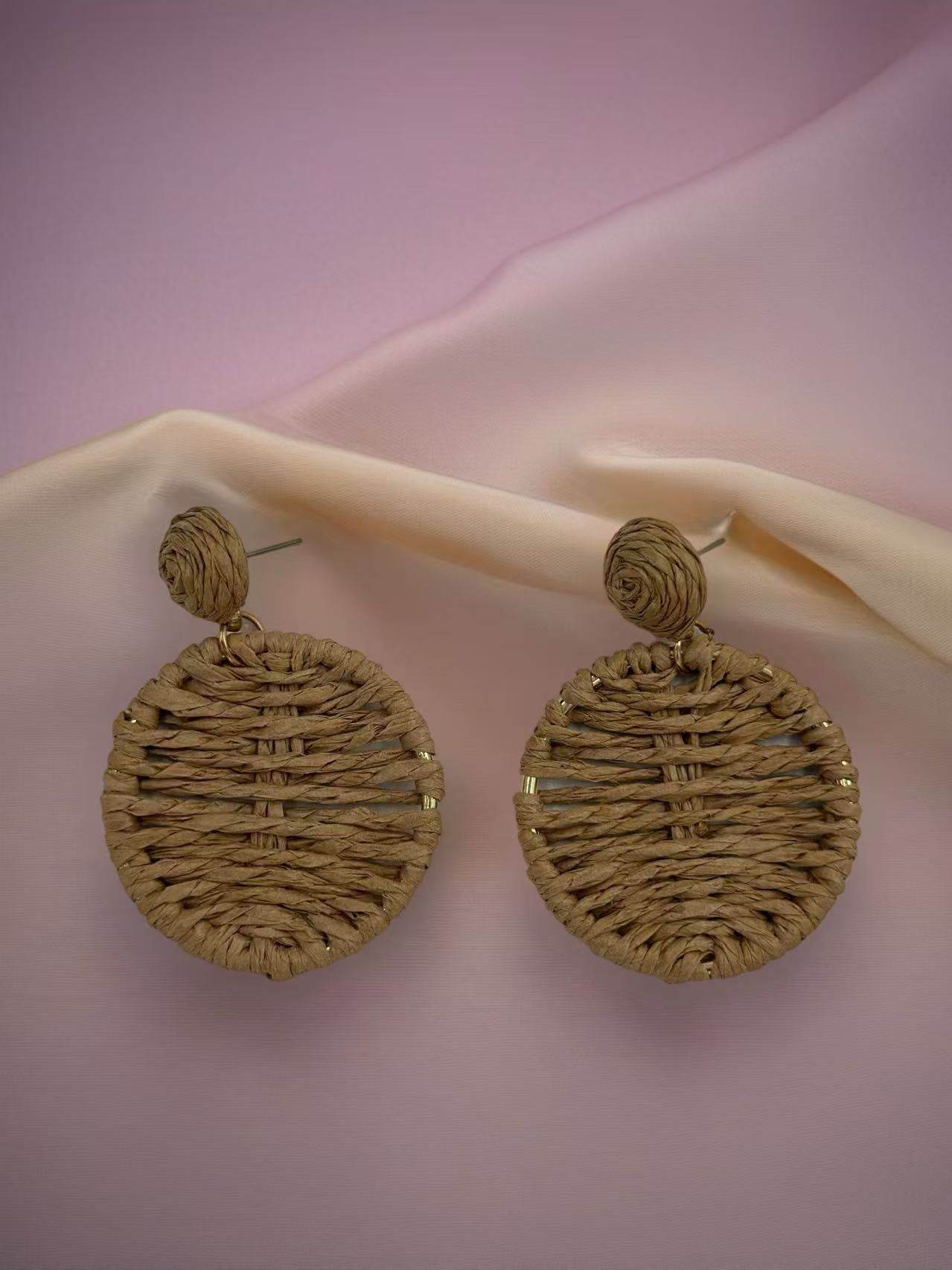 Boho Chic Woven Raffia Circle Drop Earrings – 3 Color Set - MODA ACCESSORIES
