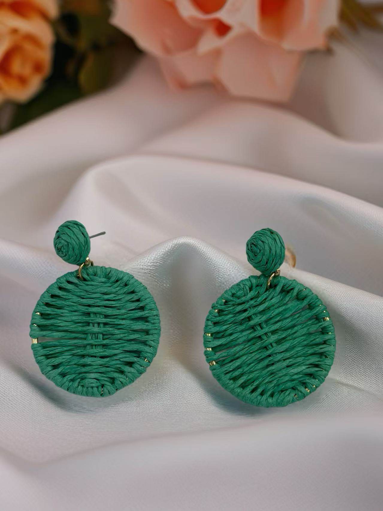 Boho Chic Woven Raffia Circle Drop Earrings – 3 Color Set - MODA ACCESSORIES