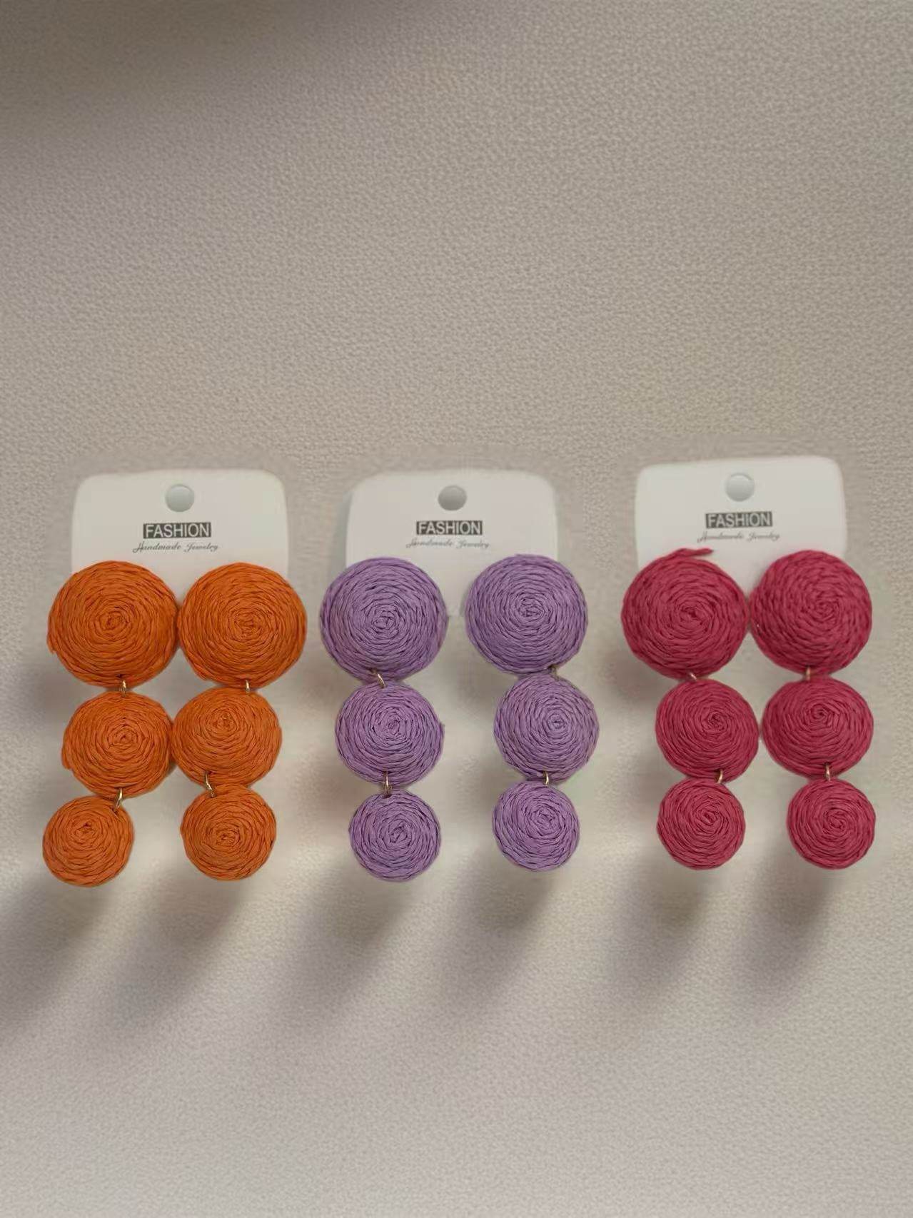 Triple Raffia Spiral Drop Earrings – Vibrant Boho Collection - MODA ACCESSORIES