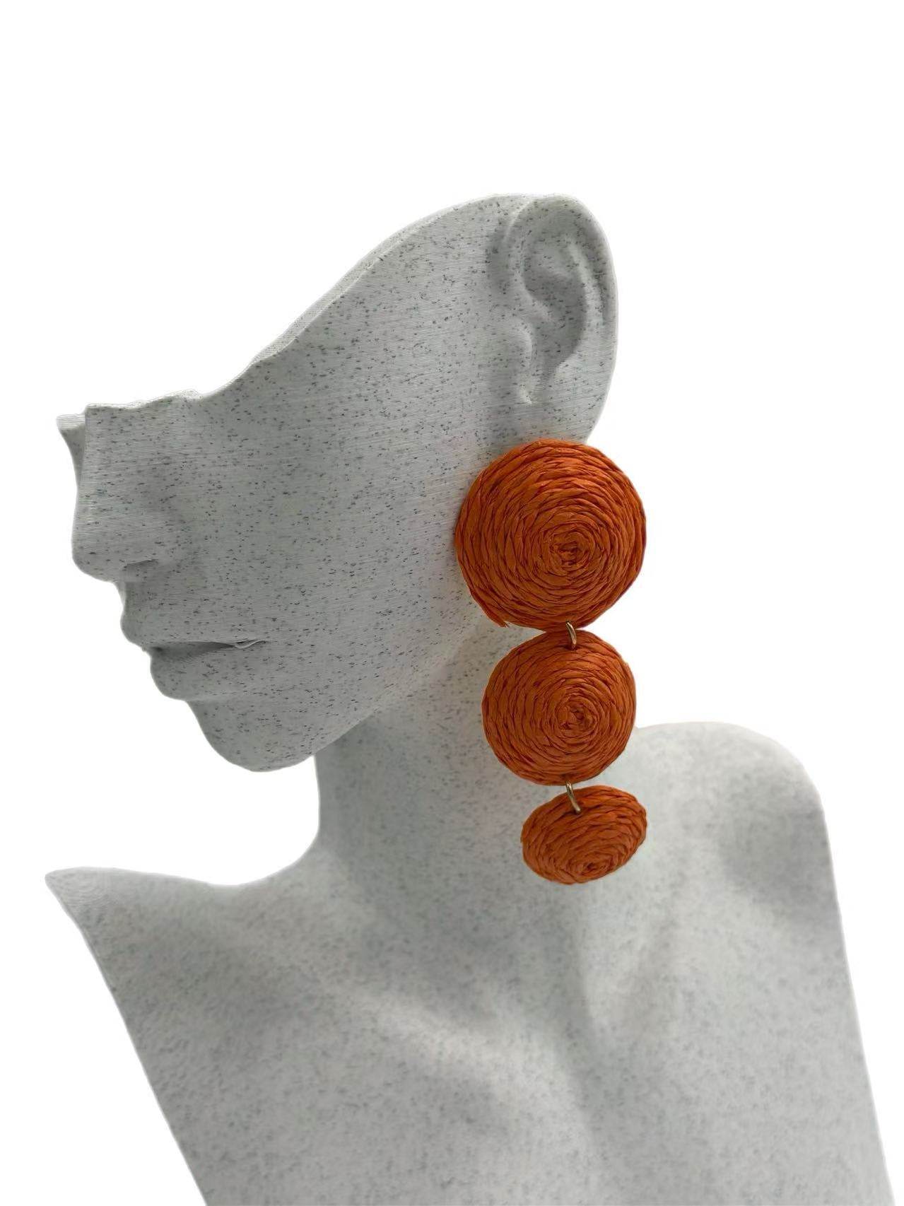 Triple Raffia Spiral Drop Earrings β Vibrant Boho Collection - MODA ACCESSORIES