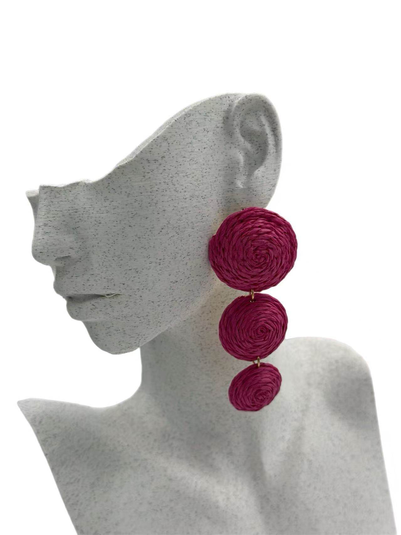 Triple Raffia Spiral Drop Earrings – Vibrant Boho Collection - MODA ACCESSORIES