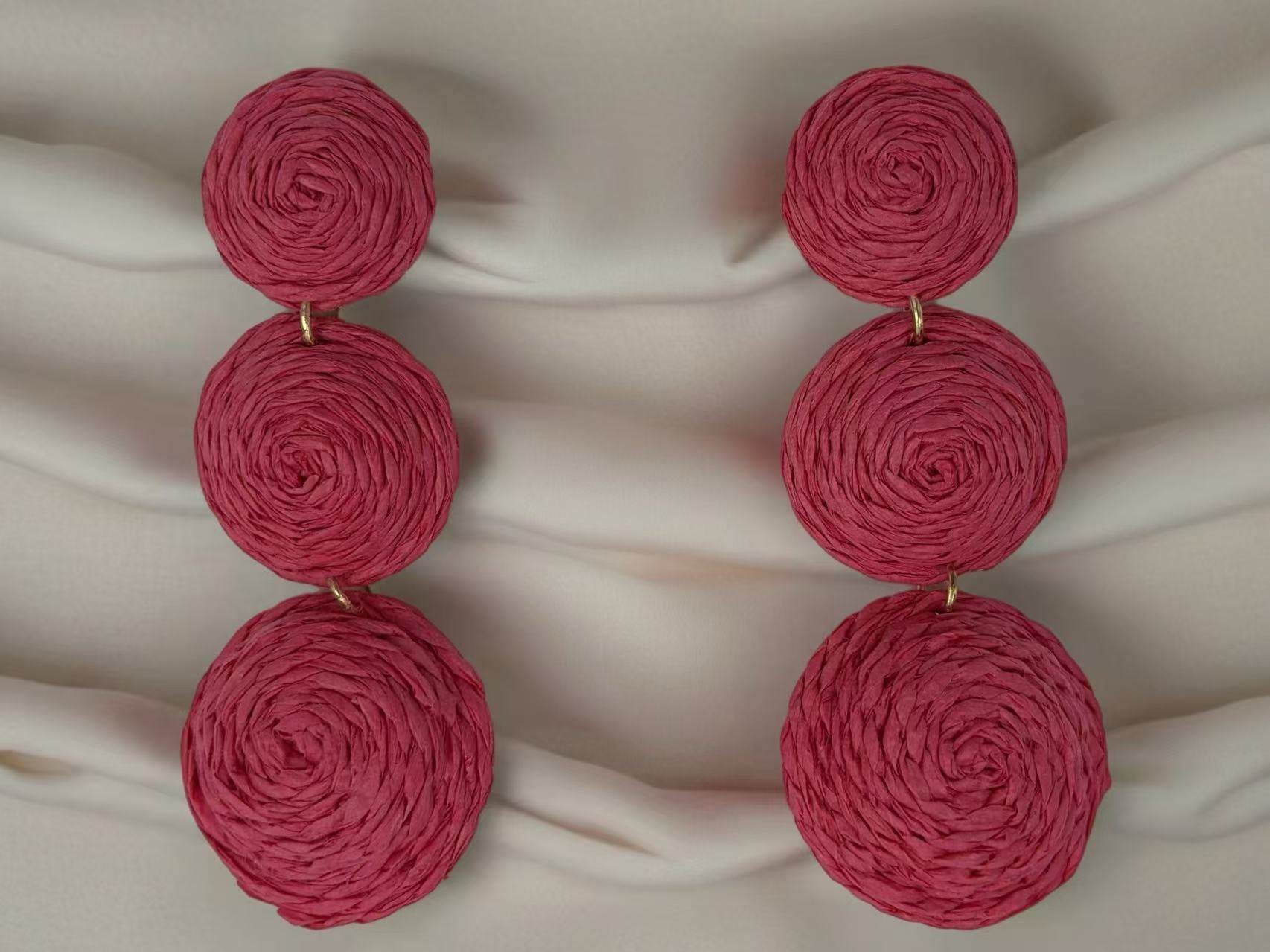 Triple Raffia Spiral Drop Earrings β Vibrant Boho Collection - MODA ACCESSORIES