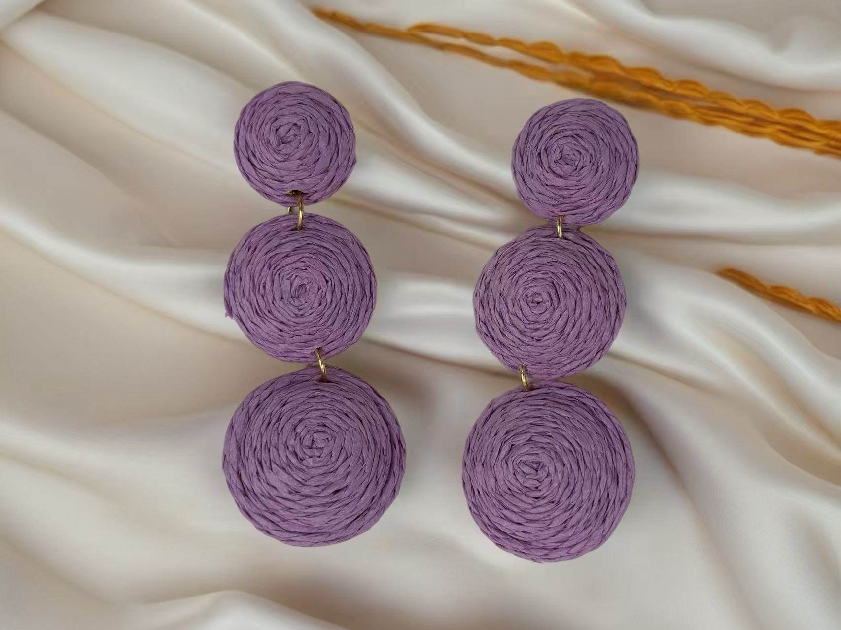 Triple Raffia Spiral Drop Earrings β Vibrant Boho Collection - MODA ACCESSORIES