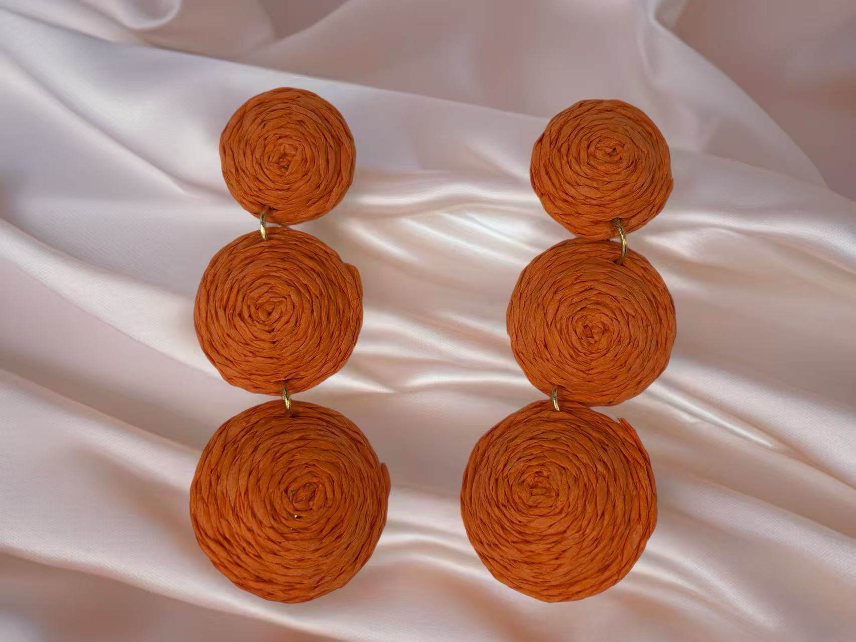 Triple Raffia Spiral Drop Earrings – Vibrant Boho Collection - MODA ACCESSORIES