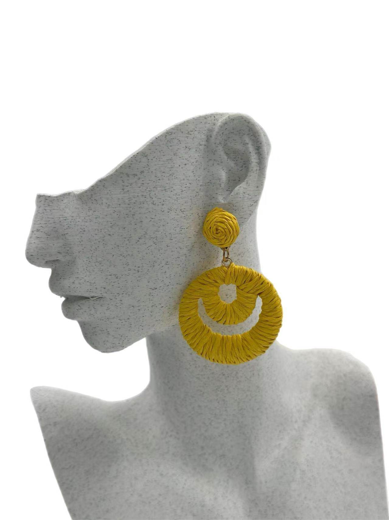 Double Hoop Raffia Statement Earrings – Handmade Boho Vibes - MODA ACCESSORIES
