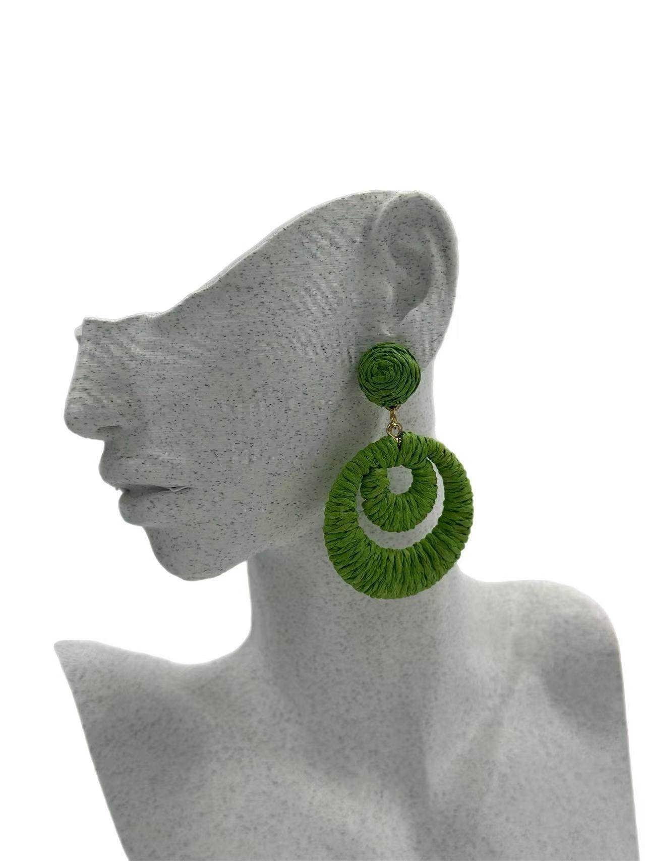 Double Hoop Raffia Statement Earrings – Handmade Boho Vibes - MODA ACCESSORIES