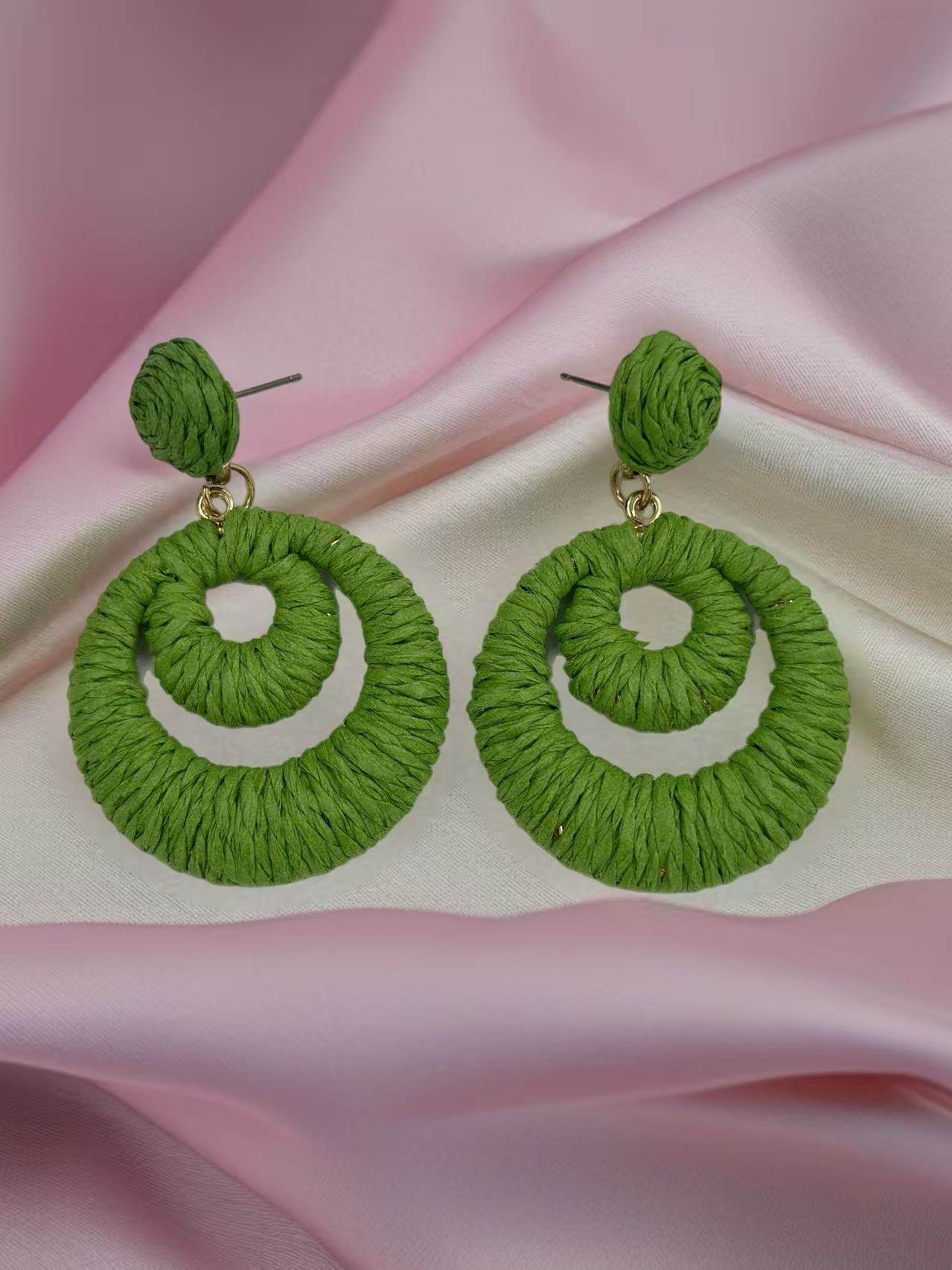 Double Hoop Raffia Statement Earrings – Handmade Boho Vibes - MODA ACCESSORIES