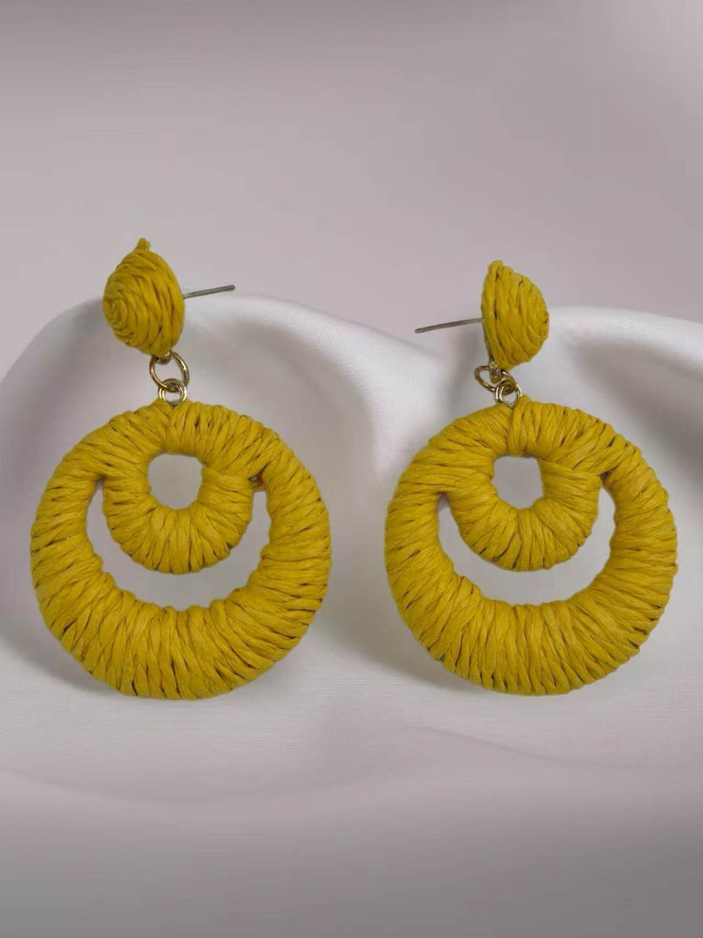 Double Hoop Raffia Statement Earrings – Handmade Boho Vibes - MODA ACCESSORIES