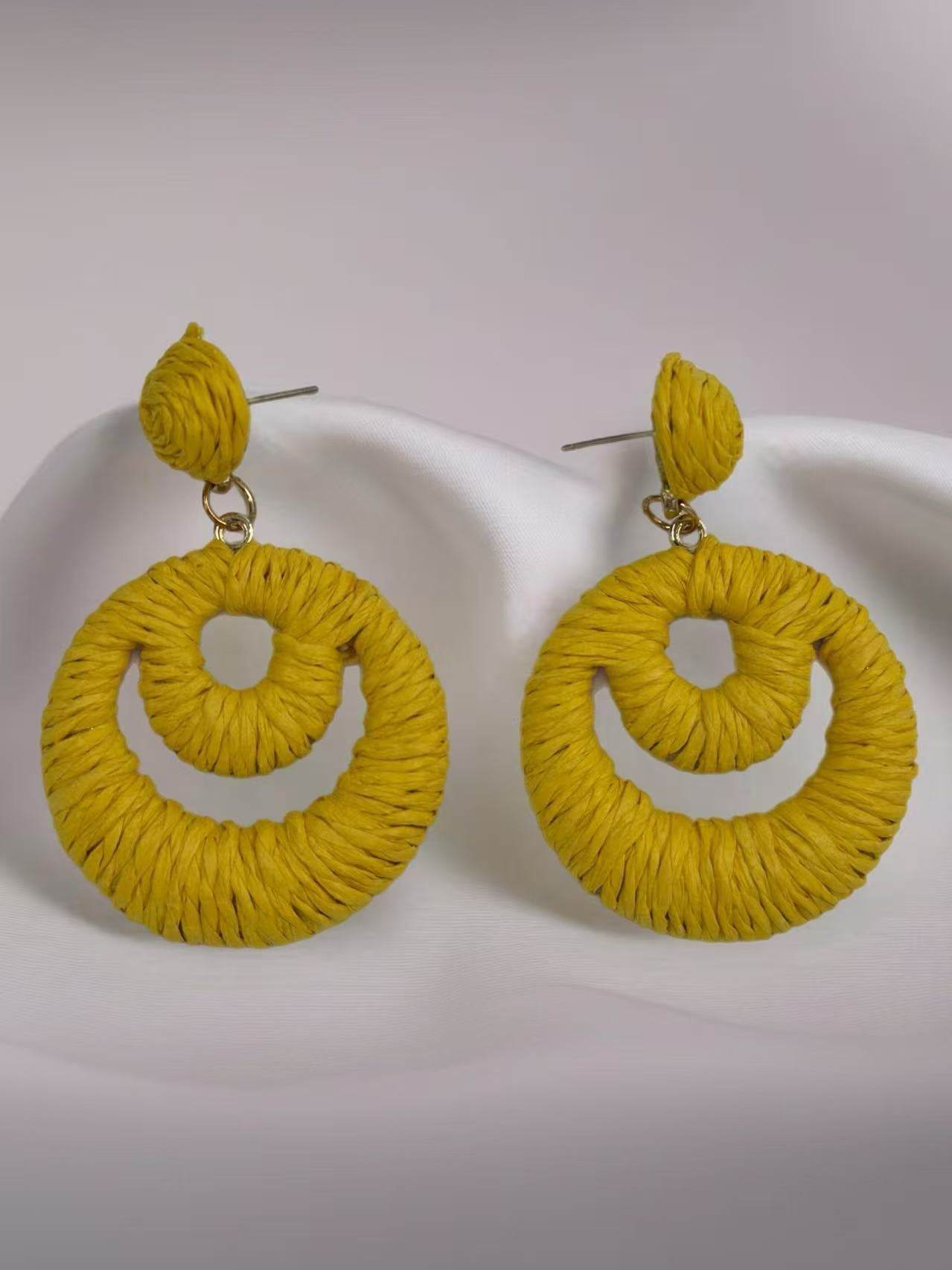 Double Hoop Raffia Statement Earrings – Handmade Boho Vibes - MODA ACCESSORIES
