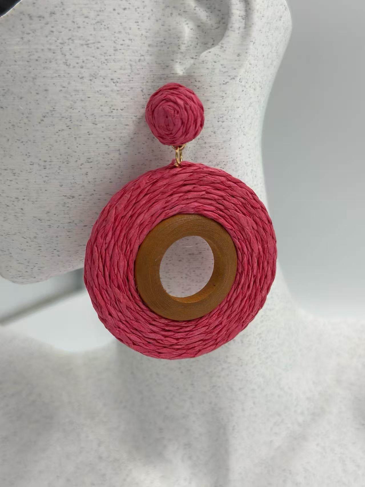 Bold Boho Raffia Earrings with Bamboo Accent - MODA ACCESSORIES