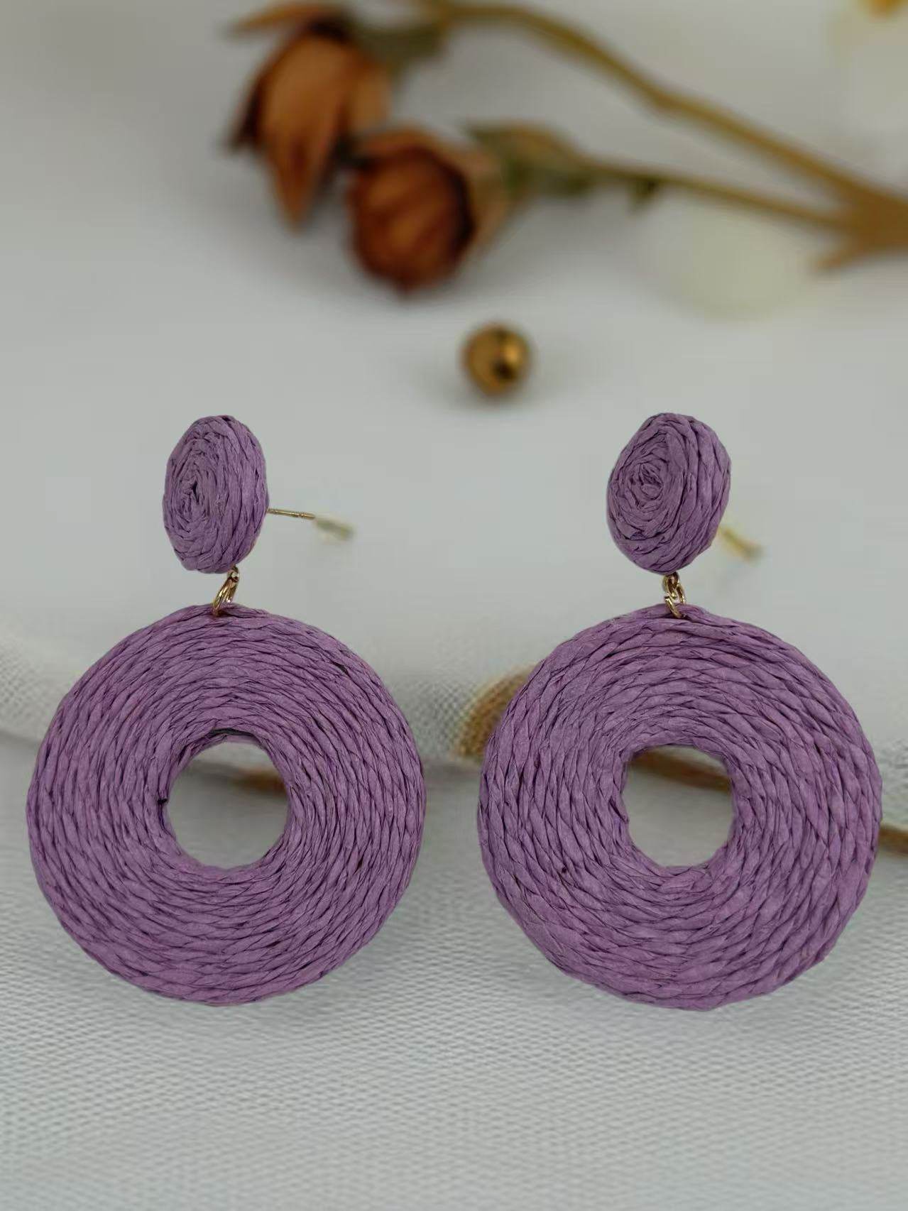 Lavender Raffia Circle Statement Earrings - MODA ACCESSORIES