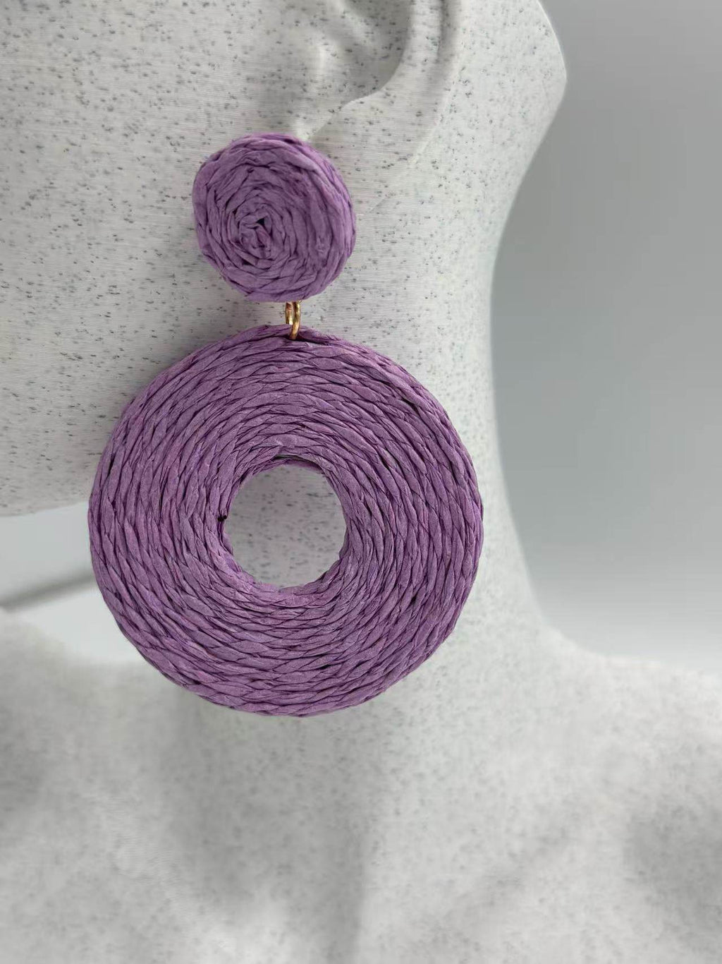 Lavender Raffia Circle Statement Earrings - MODA ACCESSORIES
