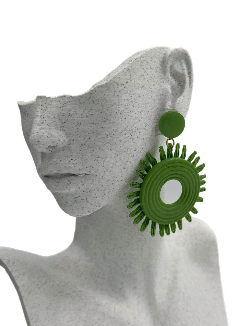 Green Colour Sun Raffia Statement Earrings - MODA ACCESSORIES