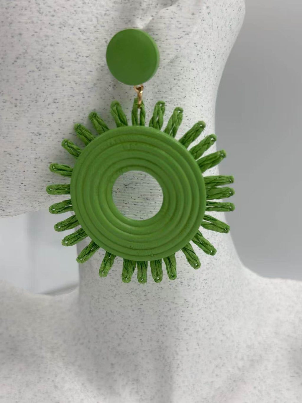Green Colour Sun Raffia Statement Earrings - MODA ACCESSORIES