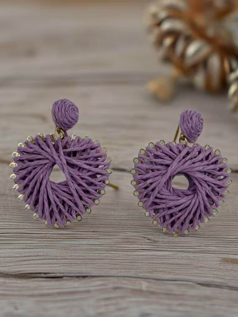 Lavender Woven Starburst Raffia Earrings - MODA ACCESSORIES