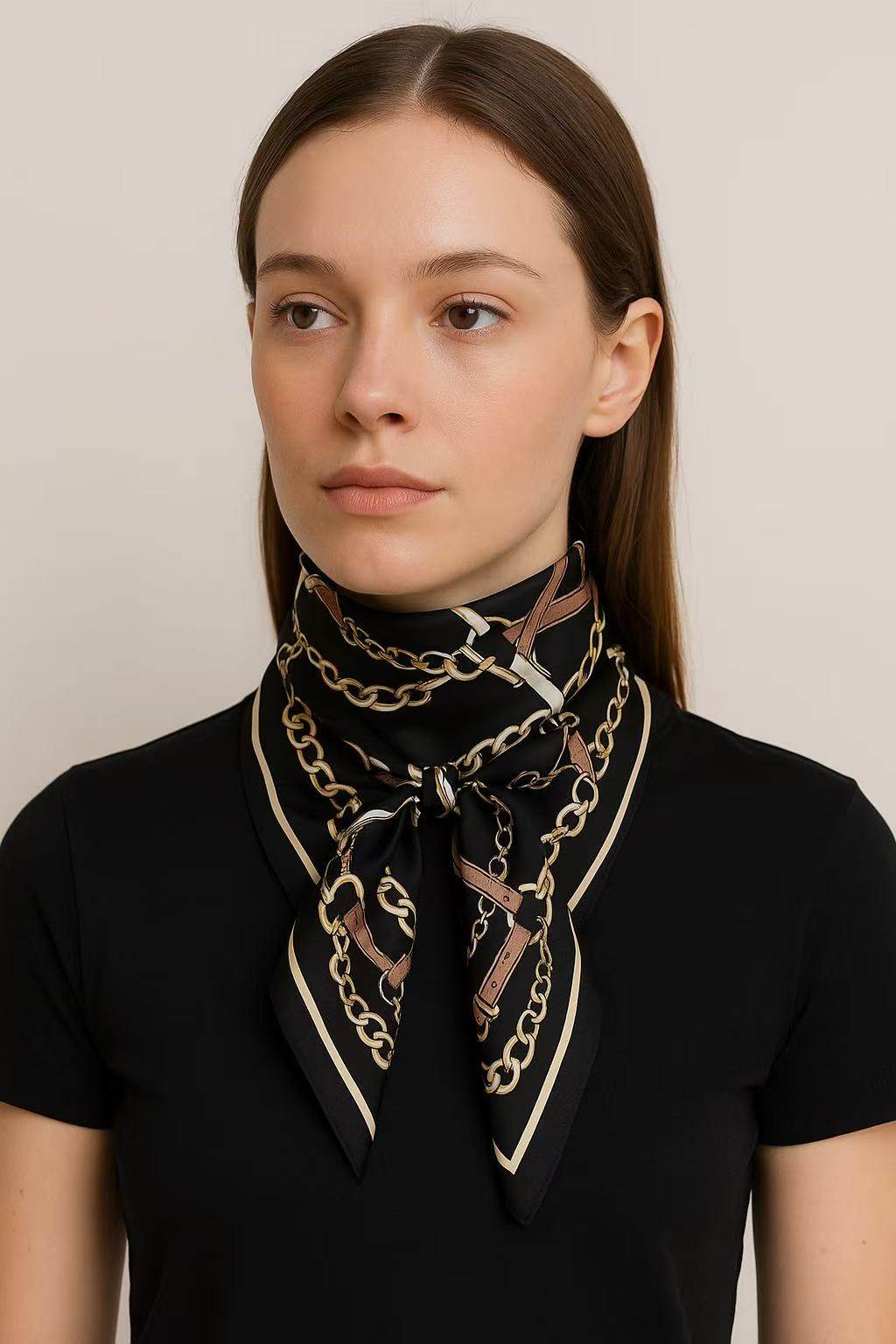 Black Equestrian Key Motif Scarf - MODA ACCESSORIES