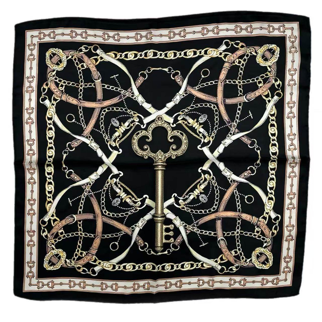 Black Equestrian Key Motif Scarf - MODA ACCESSORIES