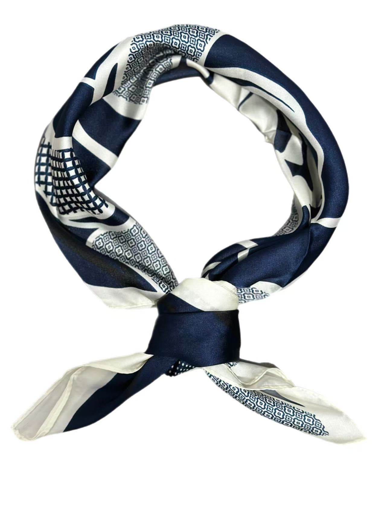 Navy Blue Floral Graphic Scarf with Bold Rose Motif - MODA ACCESSORIES