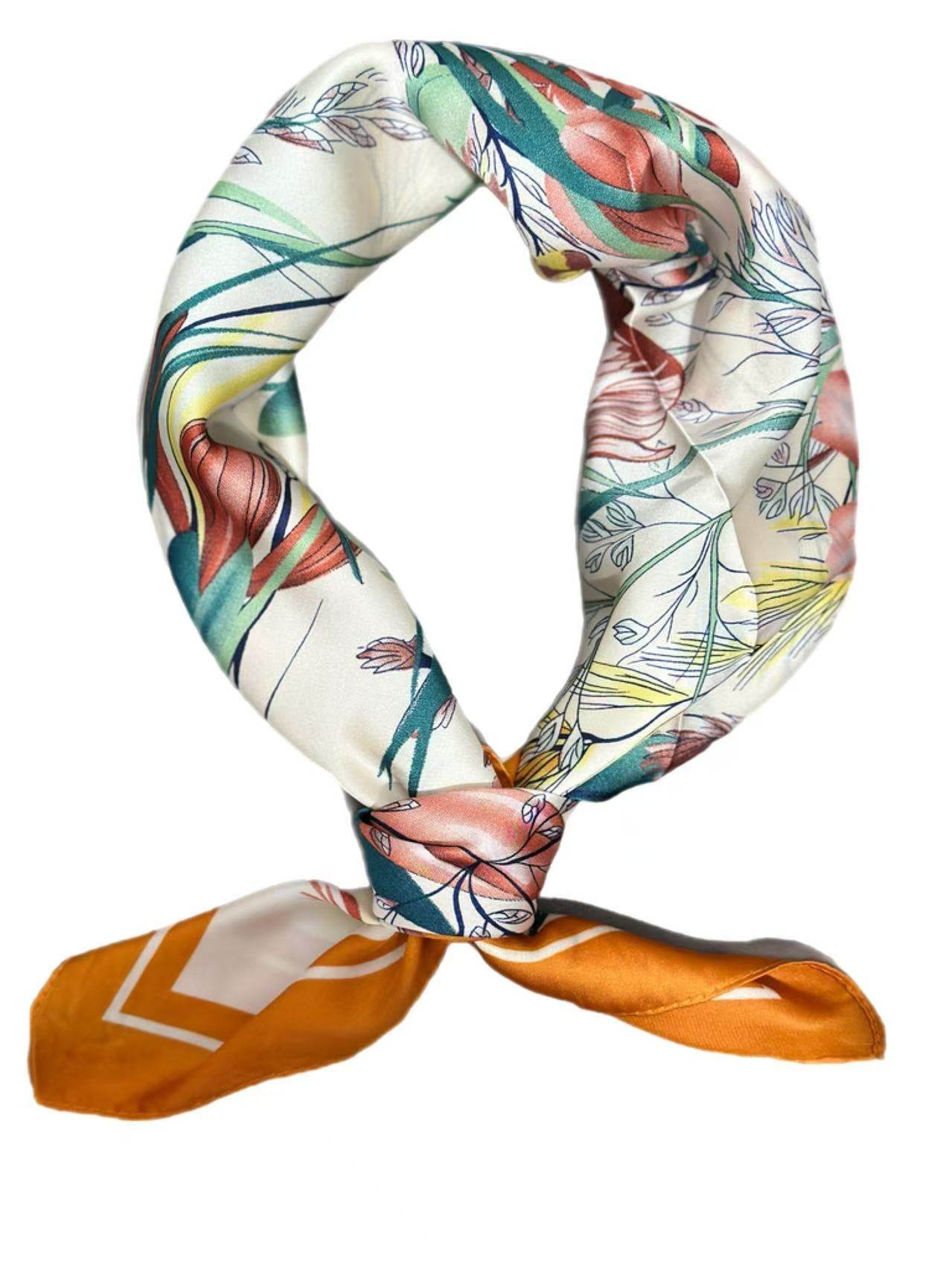 Vibrant Spring Floral Scarf with Orange Border - MODA ACCESSORIES