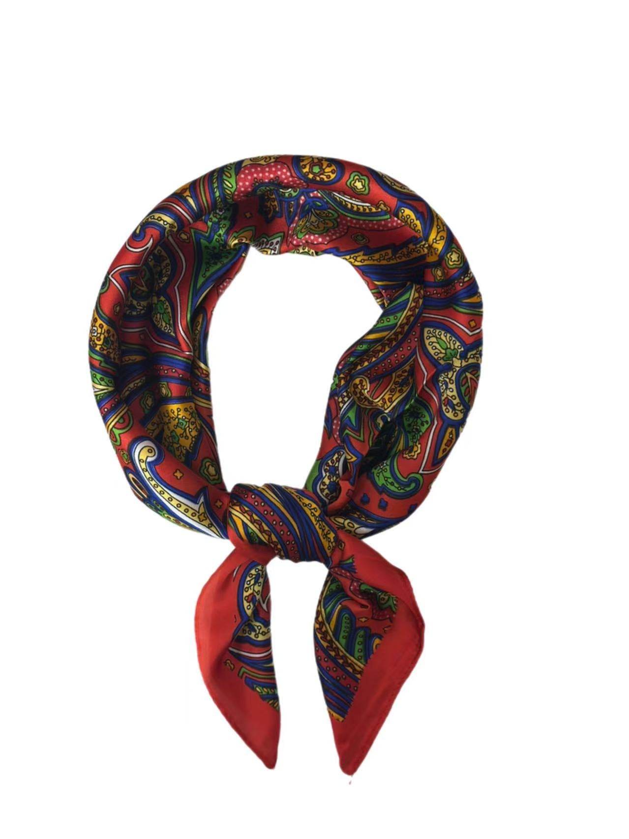 Red Paisley Silk Headscarf β Vintage Bohemian Style - MODA ACCESSORIES