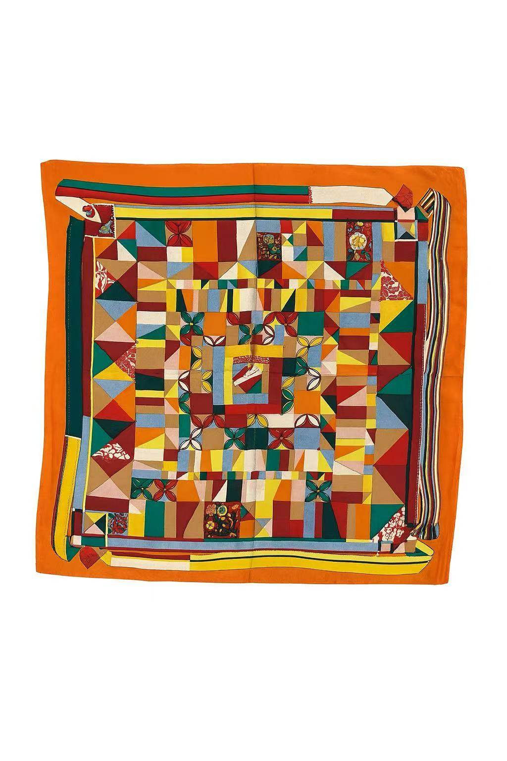 Colorful Geometric Silk Headscarf – Bohemian Patchwork Design - MODA ACCESSORIES