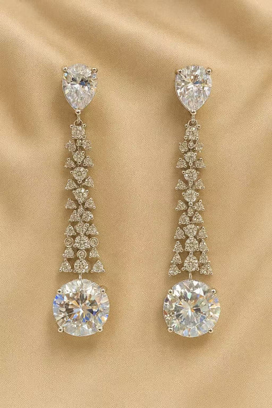 Luxury Crystal Drop Earrings – Elegant Silver Long Dangle Earrings for Women