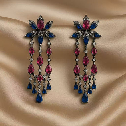 Royal Sapphire & Ruby Chandelier Earrings – Luxury Crystal Drop Earrings for Women