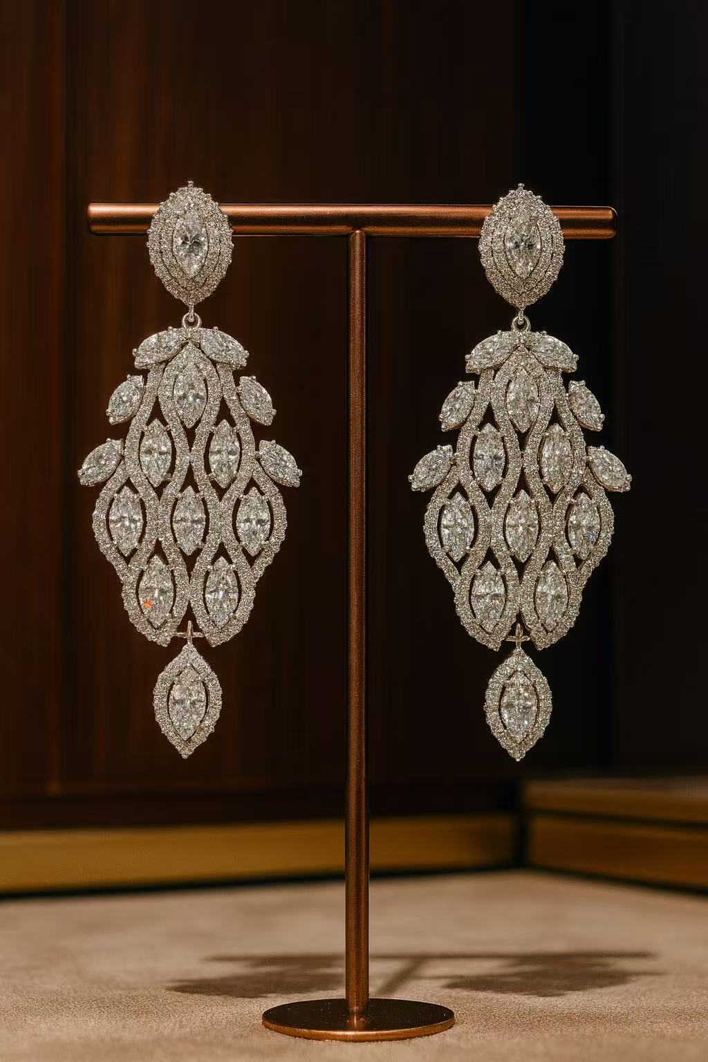 Luxury Crystal Leaf Drop Earrings – Elegant Statement Silver Dangle Earrings for Women