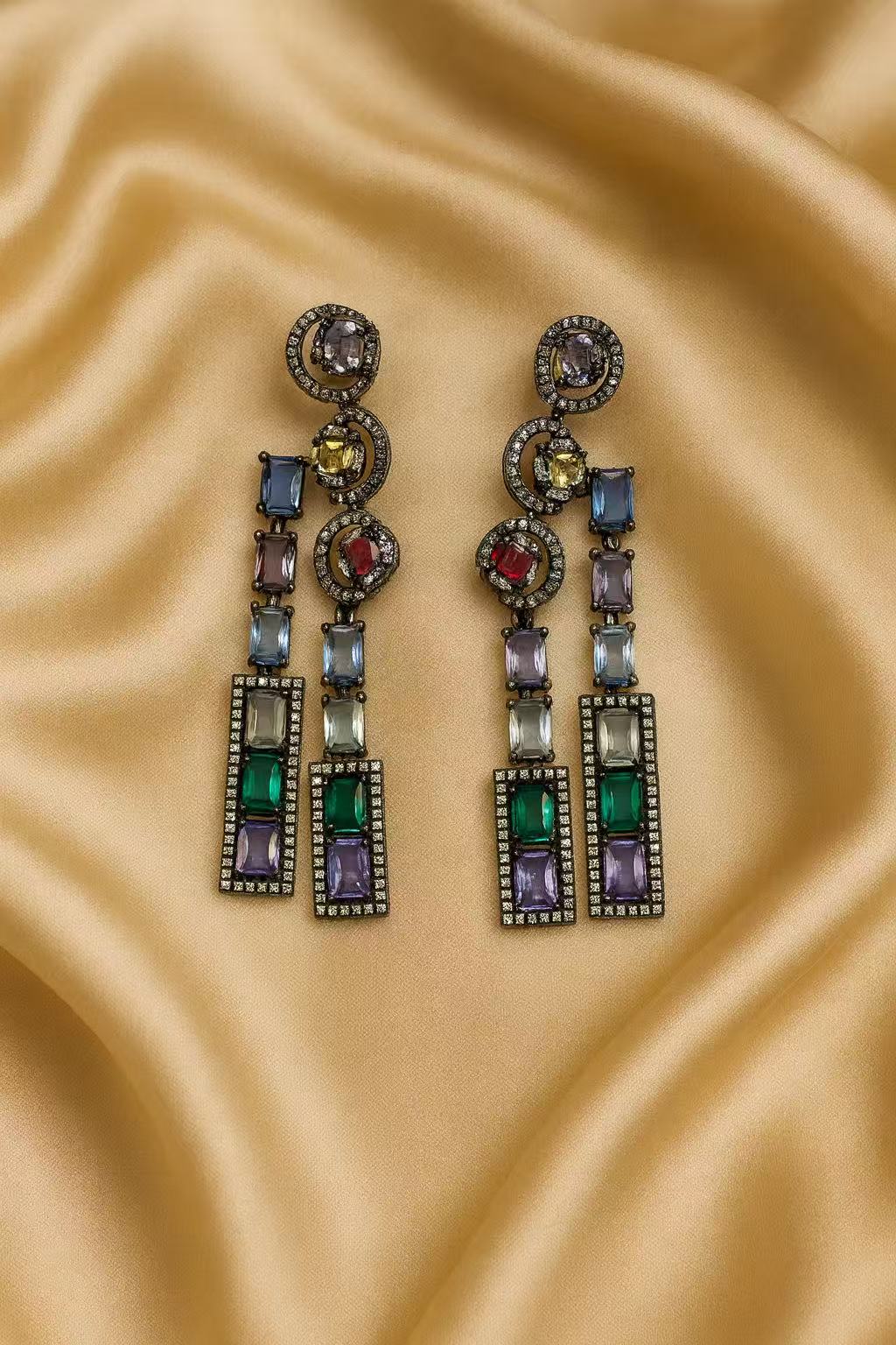Luxury Multicolor Gemstone Statement Earrings β Bold Dangle Drop Jewelry for Women