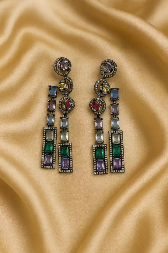 Luxury Multicolor Gemstone Statement Earrings – Bold Dangle Drop Jewelry for Women