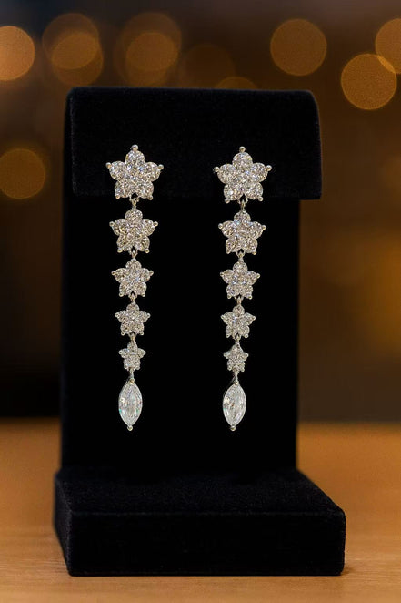 Elegant Silver Star Drop Earrings with Cubic Zirconia Crystals