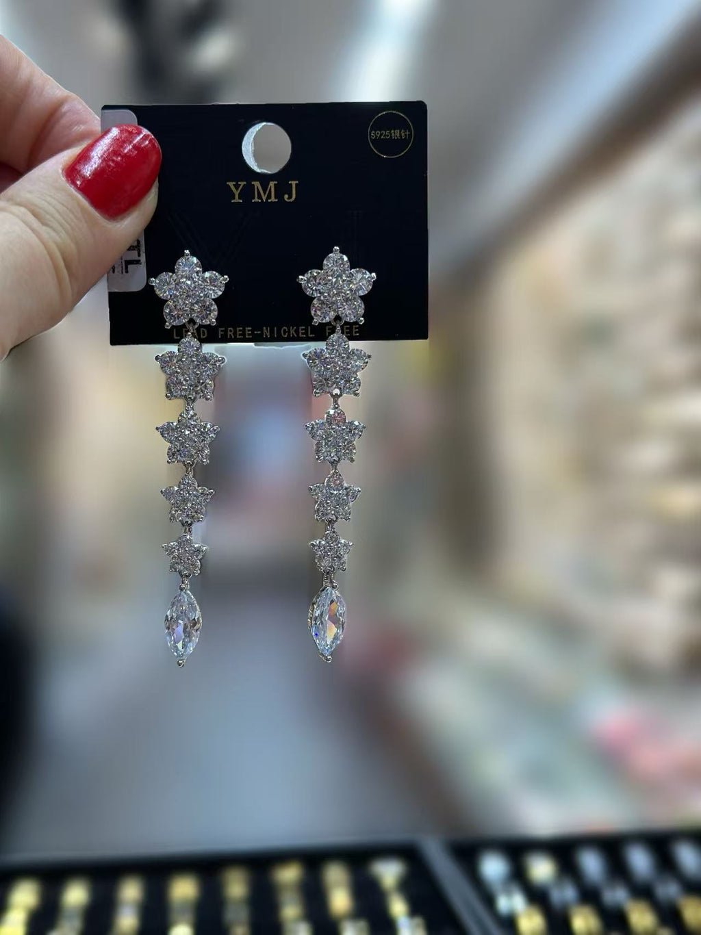 Elegant Silver Star Drop Earrings with Cubic Zirconia Crystals