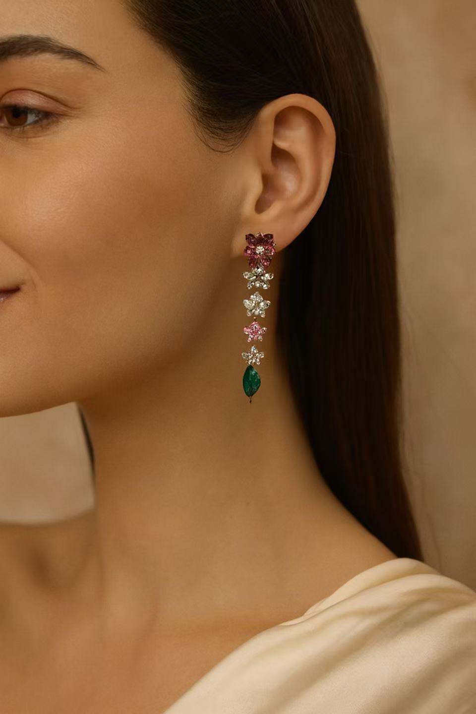 Multicolor Floral Drop Earrings – Elegant Gold-Plated Crystal Dangle Earrings for Women
