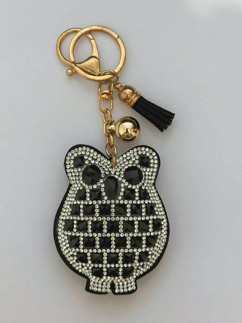 Luxury Crystal Owl Keychain with Black Rhinestones and Gold Hardware - MODA ACCESSORIES