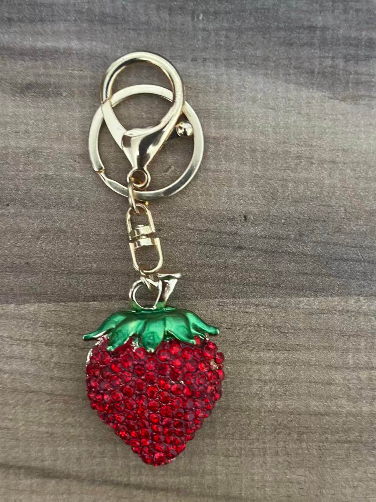 Red Crystal Strawberry Keychain – Cute Sparkling Fruit Bag Charm - MODA ACCESSORIES