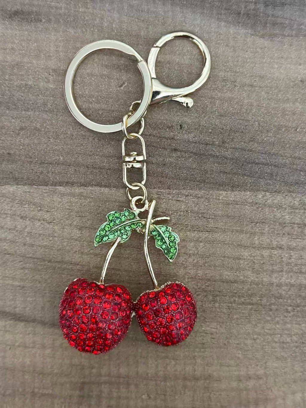 Shiny Crystal Cherry Keychain – Red & Green Rhinestone Design - MODA ACCESSORIES
