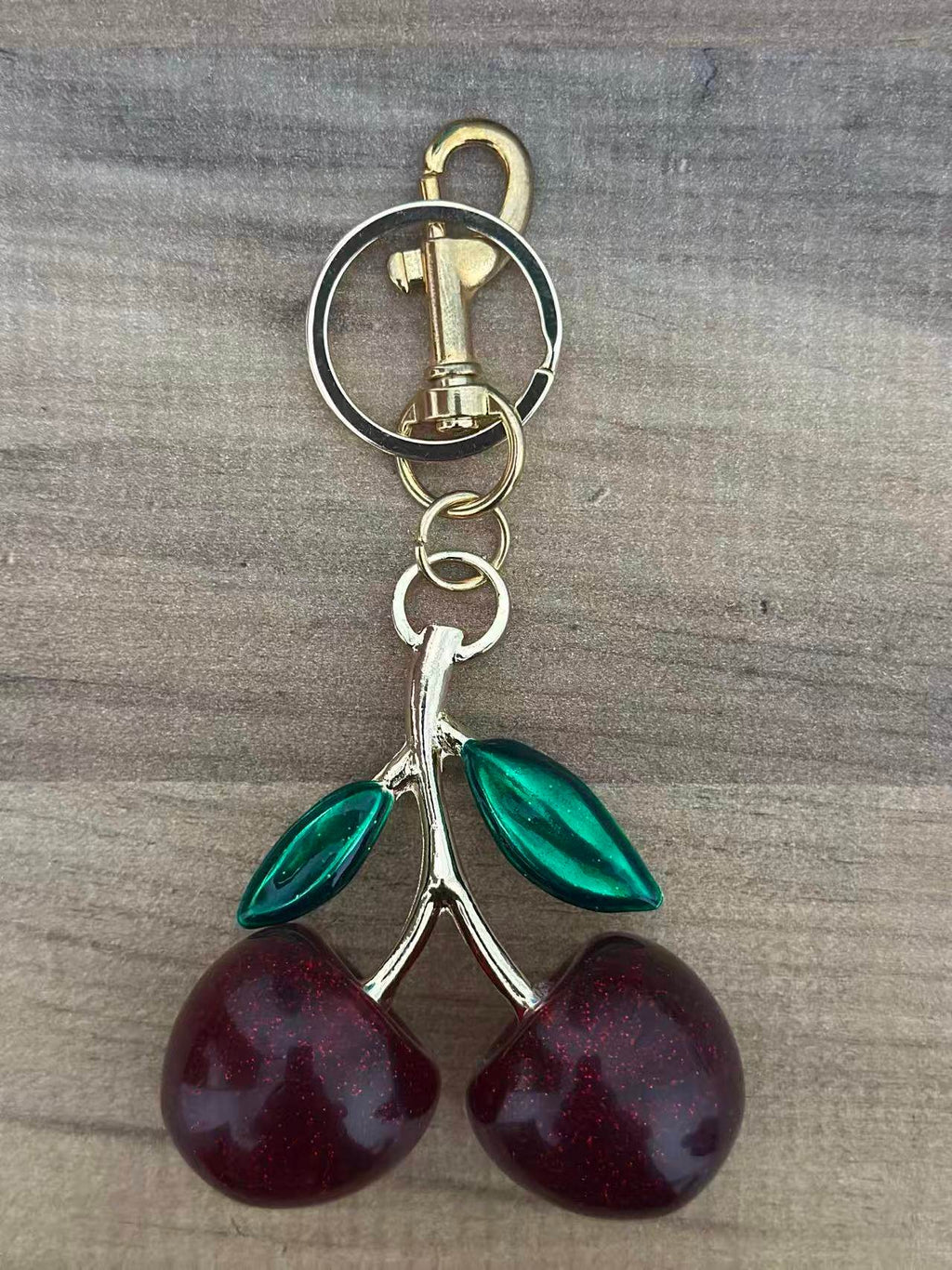 Cherry Keychain – Red Fruit Charm with Green Leaf Design - MODA ACCESSORIES