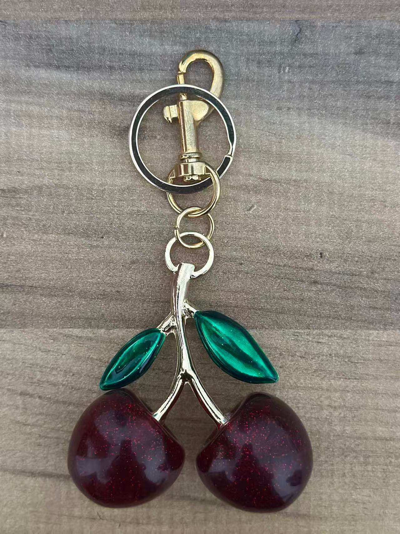 Cherry Keychain – Red Fruit Charm with Green Leaf Design - MODA ACCESSORIES