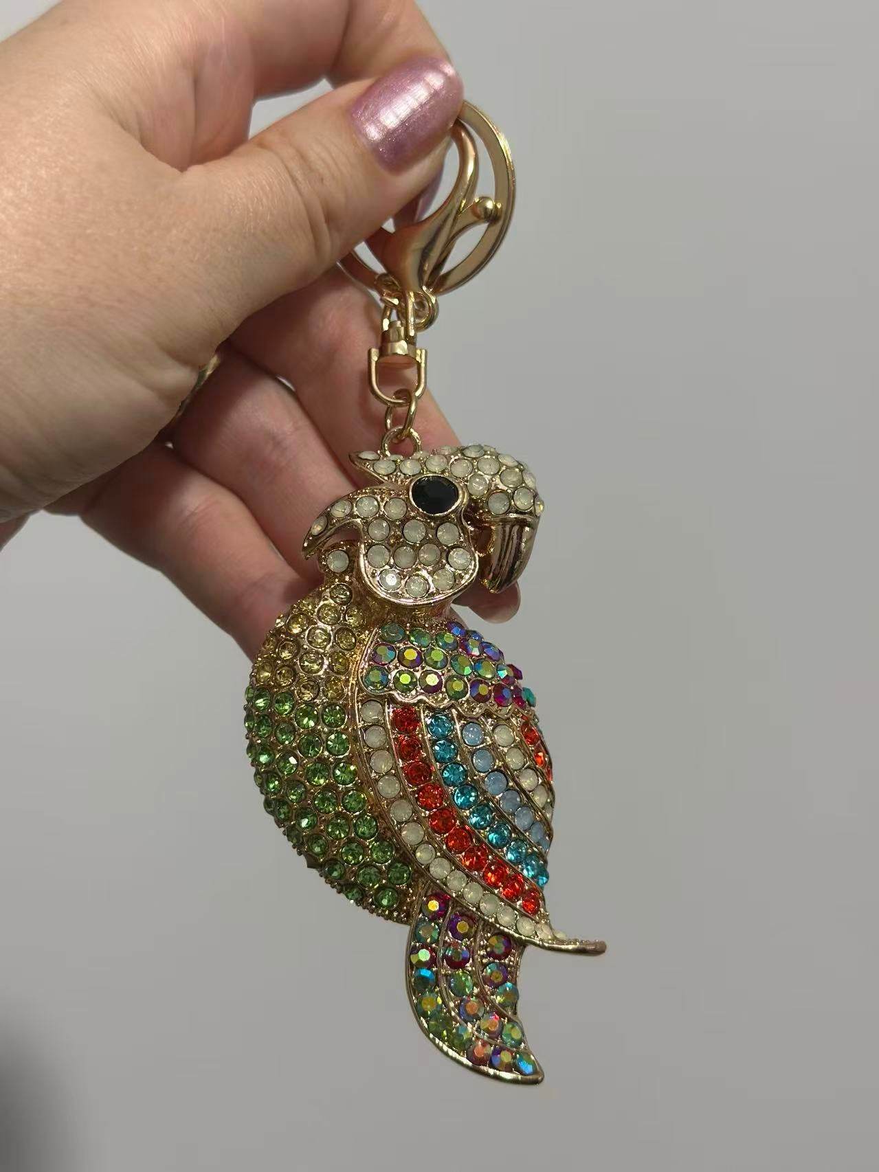 Colorful Rhinestone Parrot Keychain – Crystal Bird Bag Charm - MODA ACCESSORIES