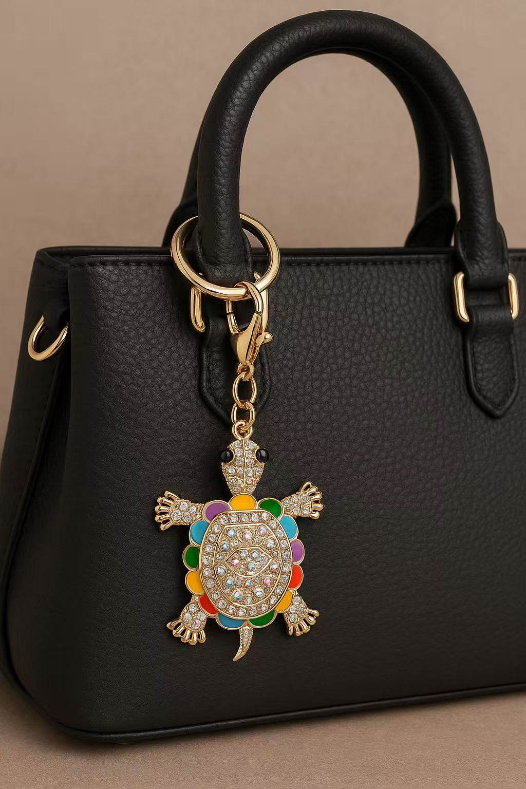 Rainbow Turtle Keychain – Colorful Crystal-Embellished Design - MODA ACCESSORIES