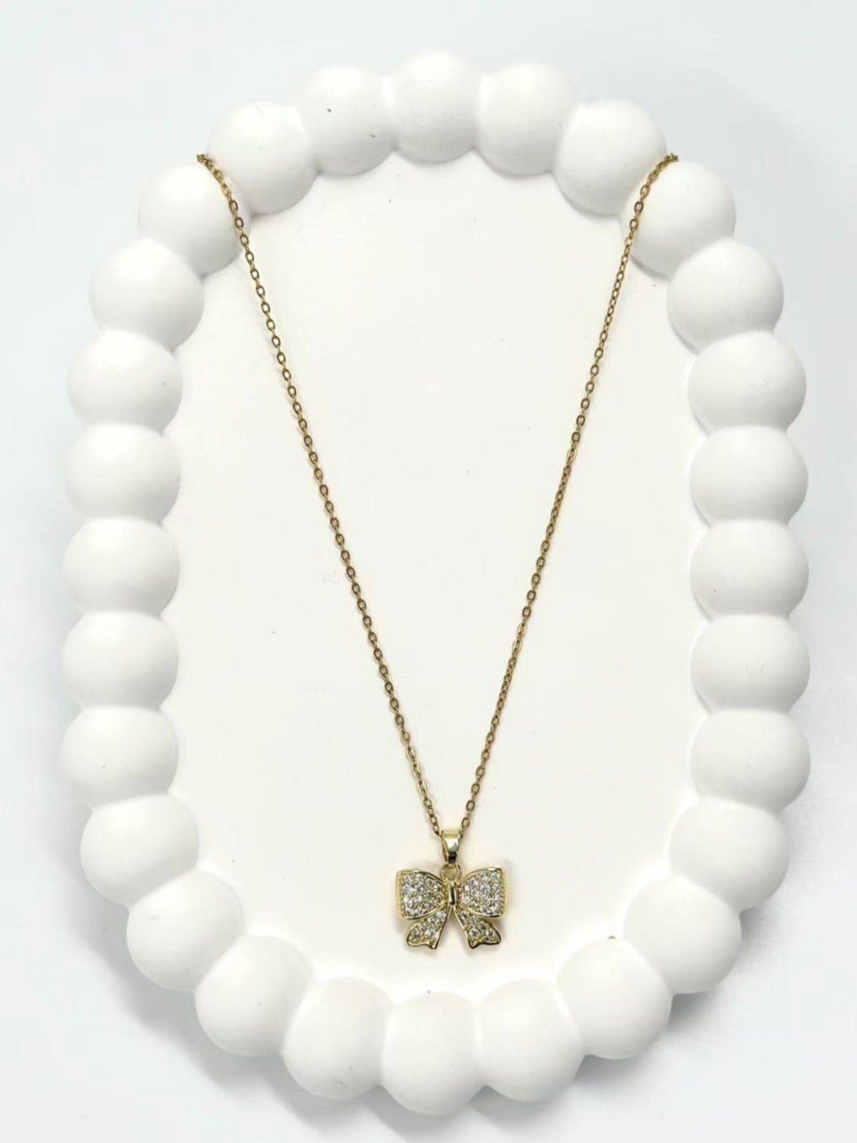 Gold Bow Necklace – Stainless Steel with Crystals | MODA Accessories