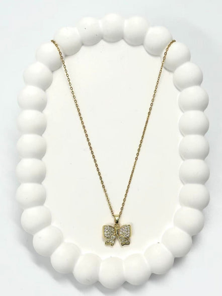 Gold Bow Necklace – Stainless Steel with Crystals | MODA Accessories