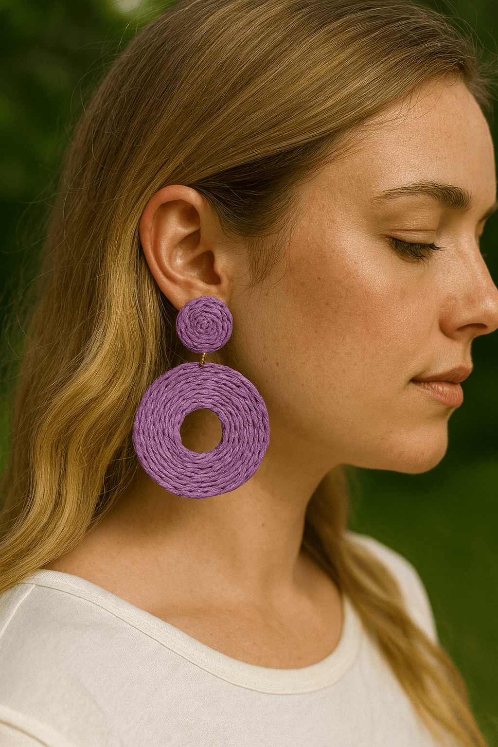 Lavender Raffia Circle Statement Earrings - MODA ACCESSORIES