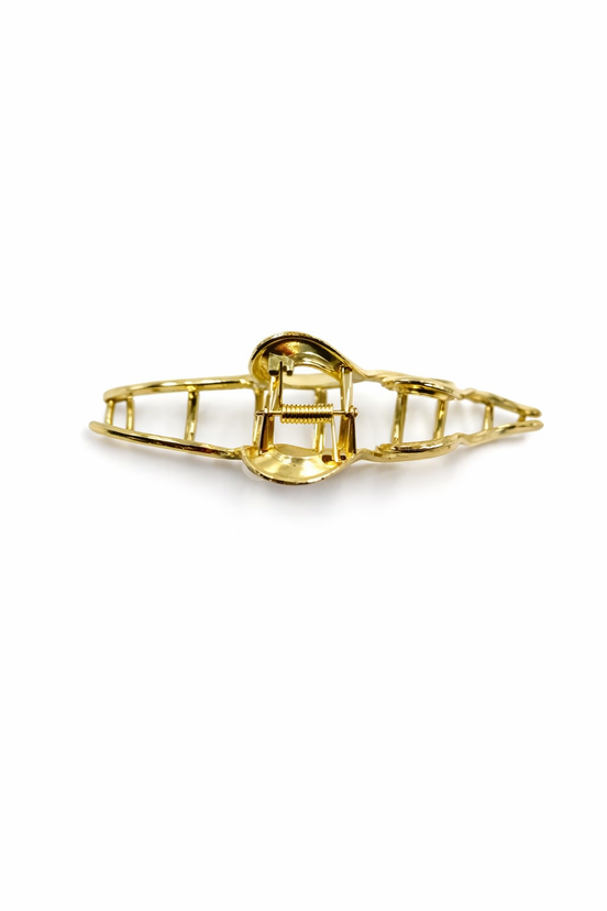 Gold Sculptural Hair Clip with Pearl Accent