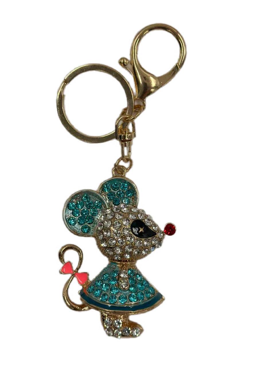 Crystal Mouse Keychain – Cute Rhinestone Cartoon Charm in Blue Dress - MODA ACCESSORIES