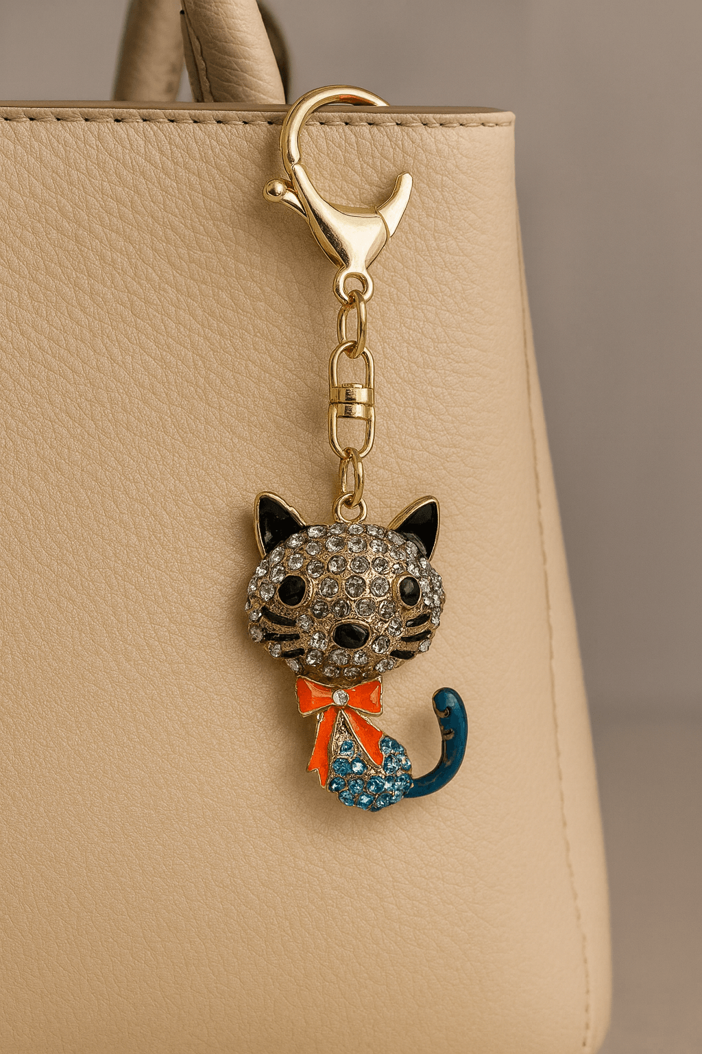 Crystal Cat Keychain – Sparkling Kitty Charm with Bow - MODA ACCESSORIES