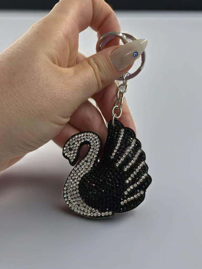 Crystal Swan Keychain – Elegant Sparkling Rhinestone Bag Charm & Key Ring - MODA ACCESSORIES